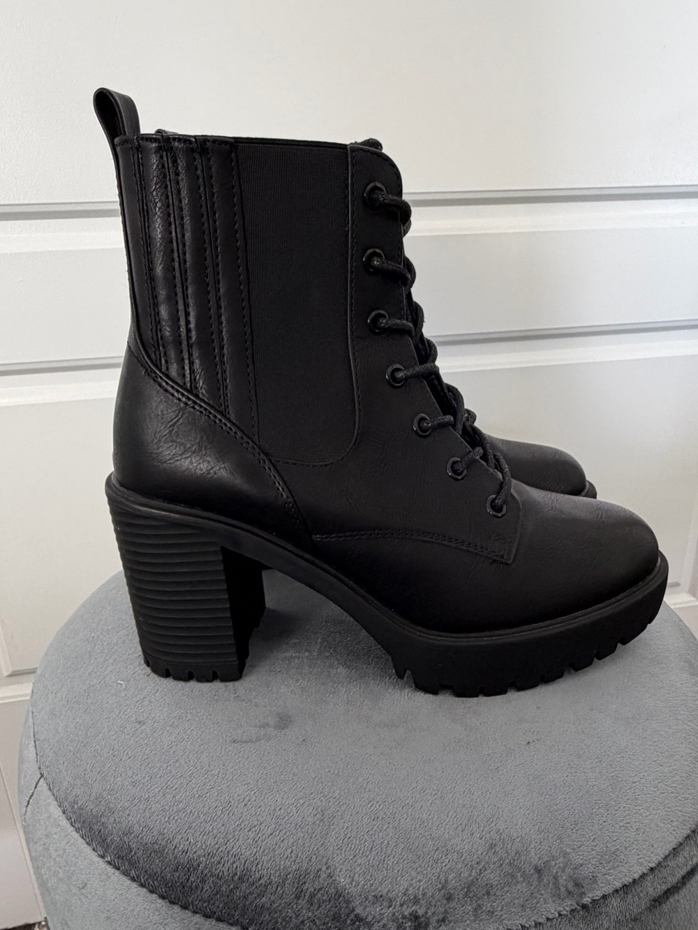 MIA Black Lace-Up Chunky Heel Ankle Boots